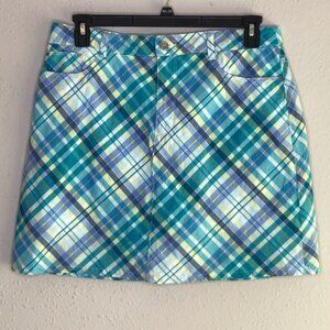 Croft & Barrow Women's Size 14 Blue, Green, White Plaid Skort - 100% Cotton